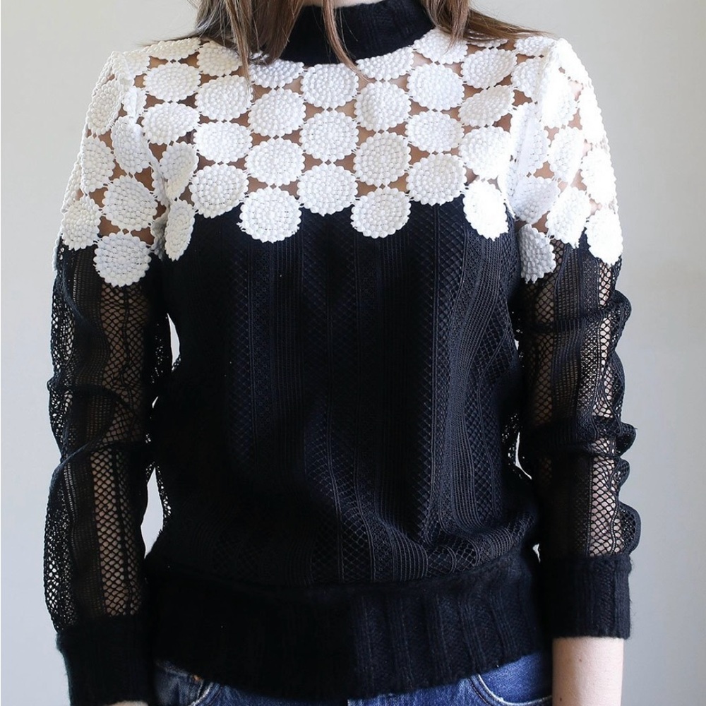 PENELOPE LACE SWEATSHIRT - Chic Black and White Lace